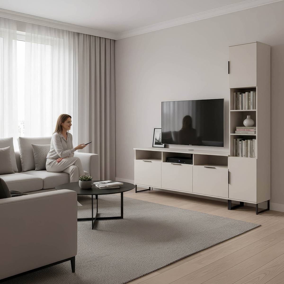 Ashbourne Multi Media TV Wall Unit RH Cashmere Matt from Roseland Furniture