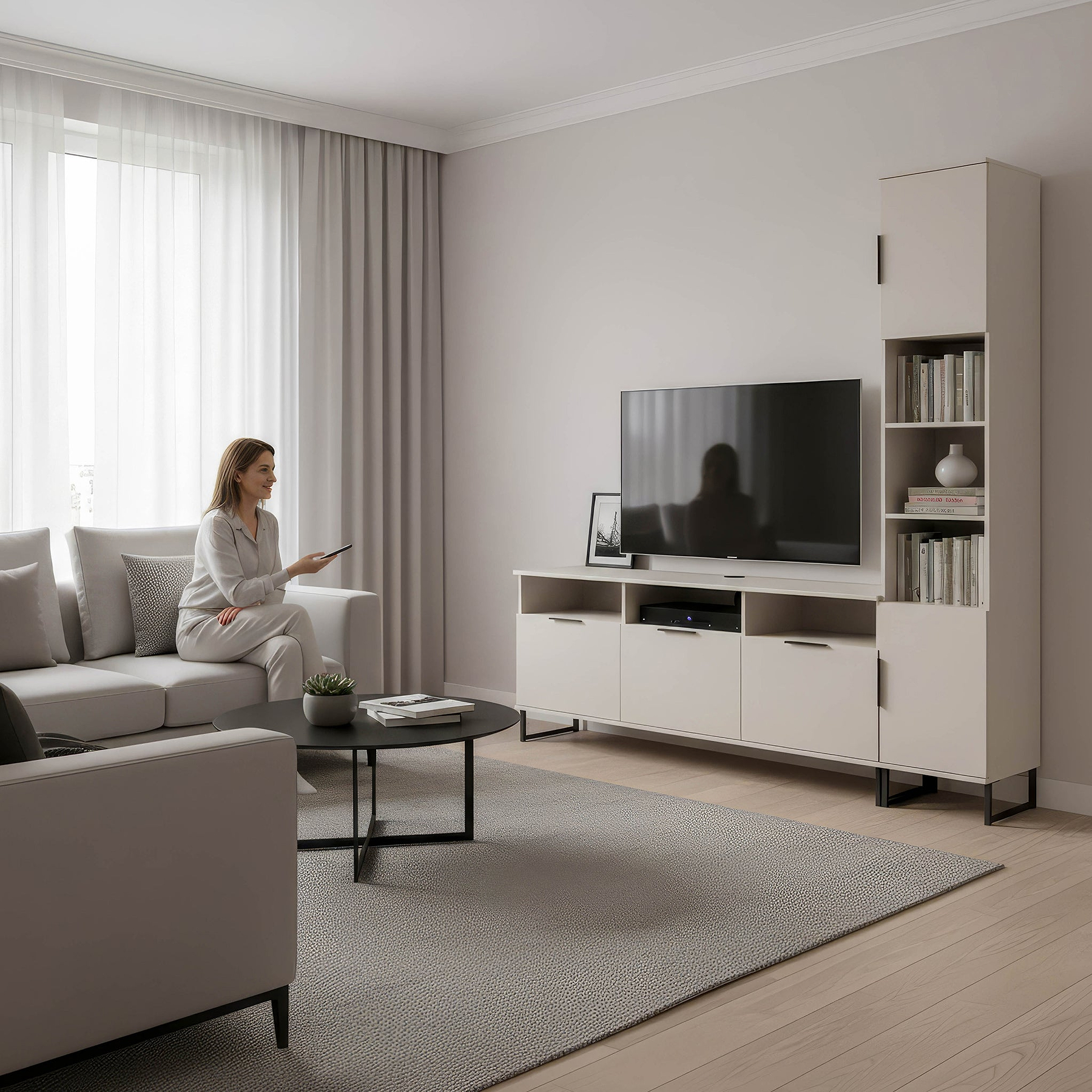 Ashbourne Multi Media TV Wall Unit RH Cashmere Matt from Roseland Furniture