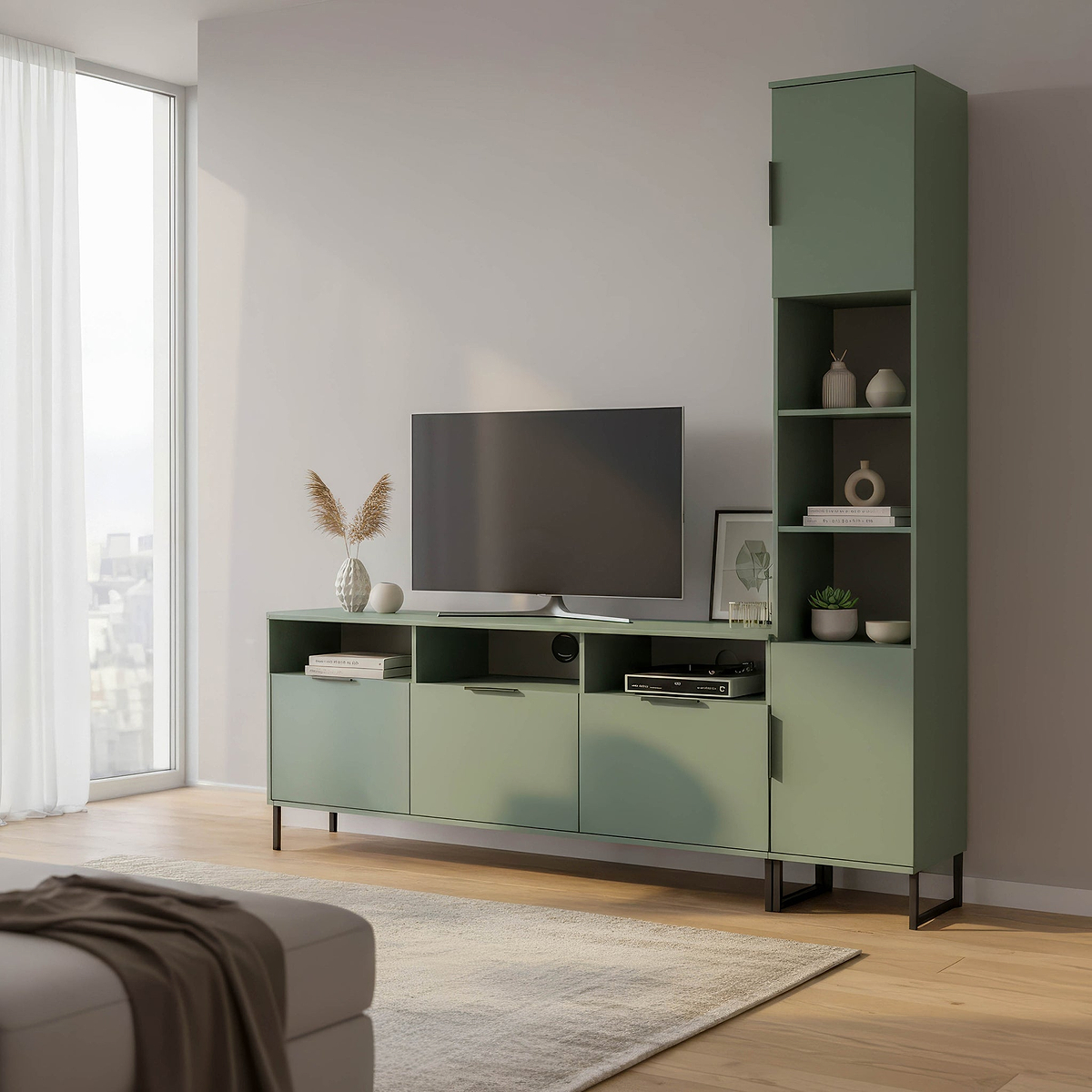 Ashbourne Multi Media TV Wall Unit RH Reed Green from Roseland Furniture