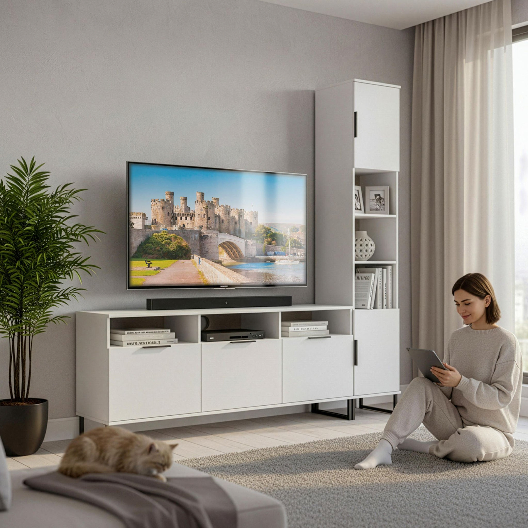 Ashbourne Multi Media TV Wall Unit RH White Matt from Roseland Furniture