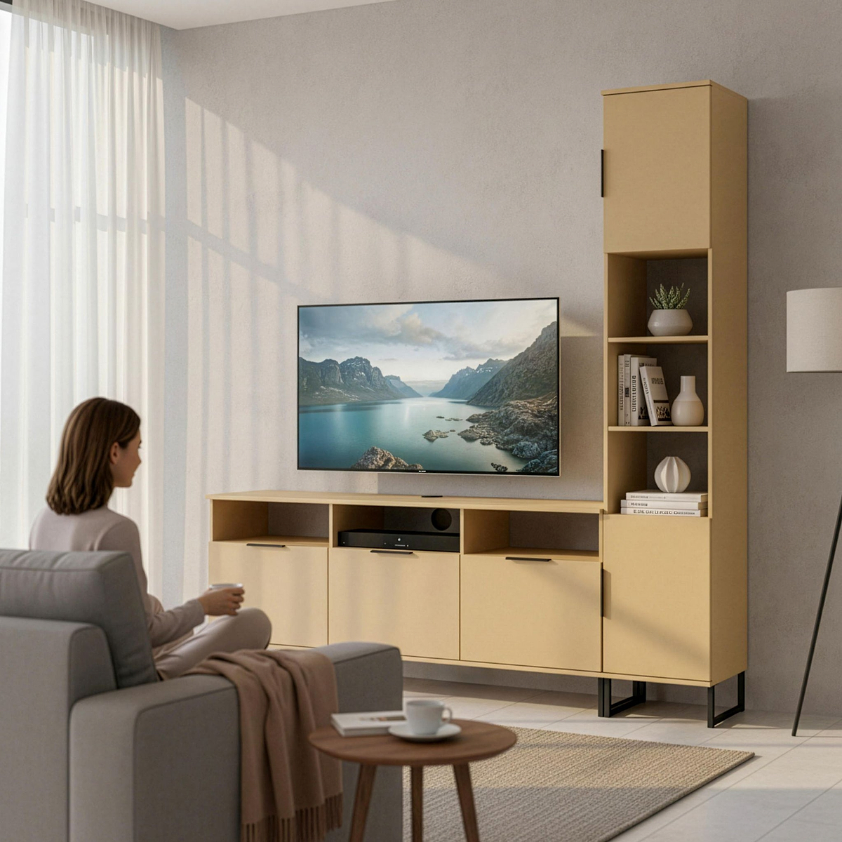 Ashbourne Multi Media TV Wall Unit RH Yellow Matt from Roseland Furniture