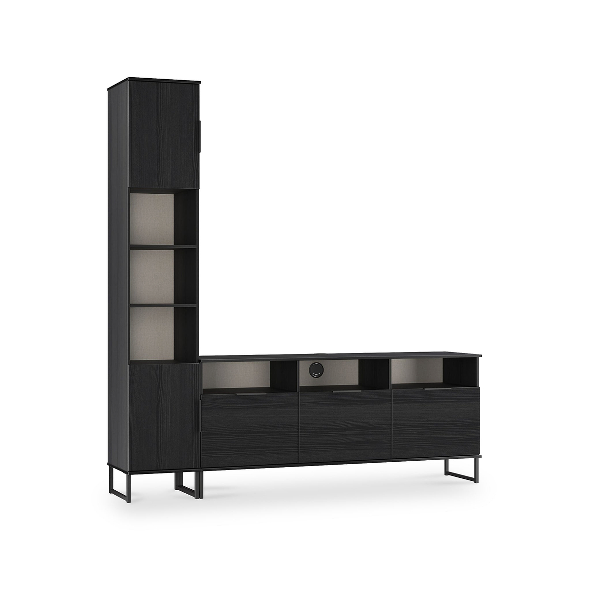 Ashbourne Multi Media TV Wall Unit LH Black Ash from Roseland Furniture