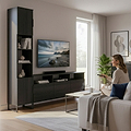 Ashbourne Multi Media TV Wall Unit LH Black Ash from Roseland Furniture
