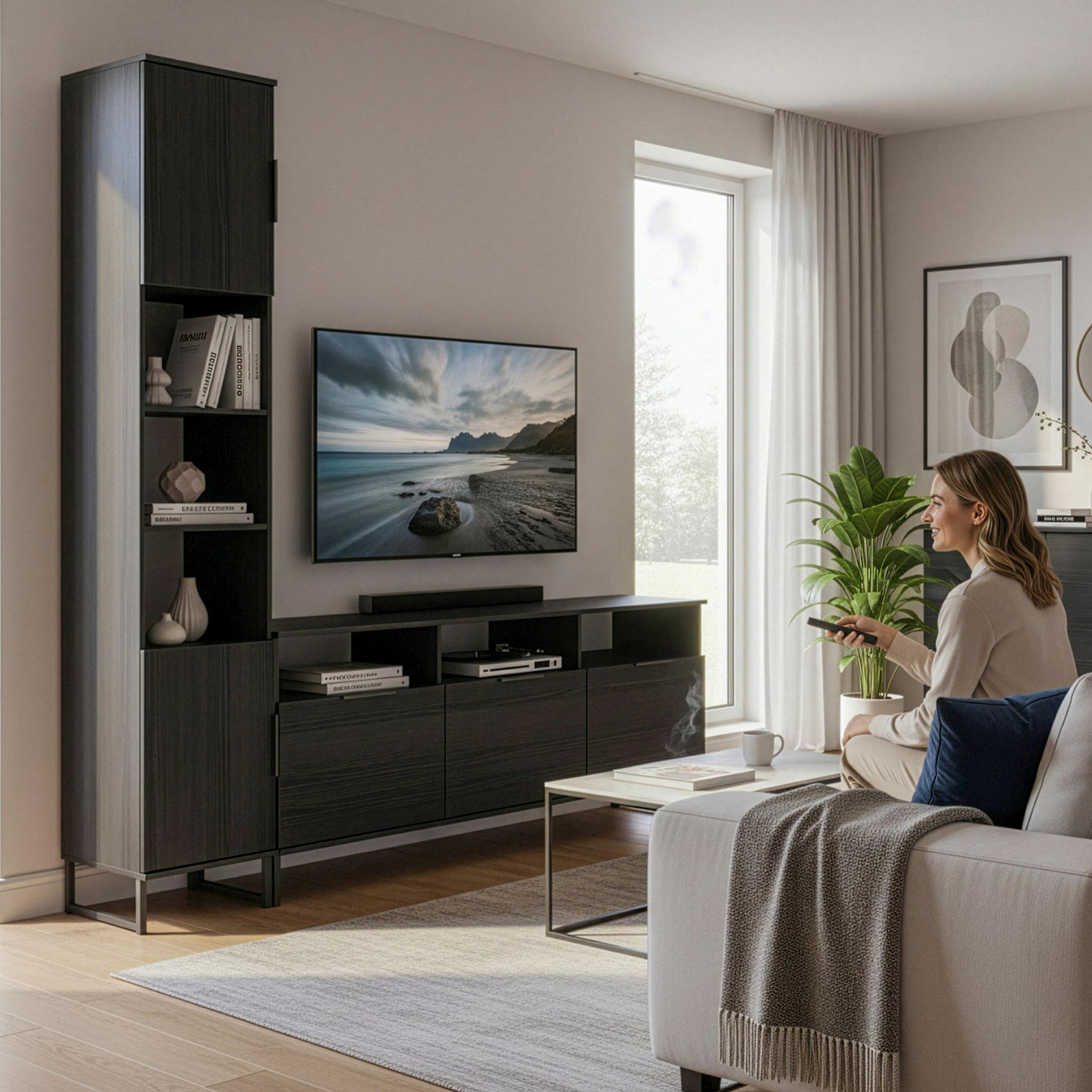 Ashbourne Multi Media TV Wall Unit LH Black Ash from Roseland Furniture