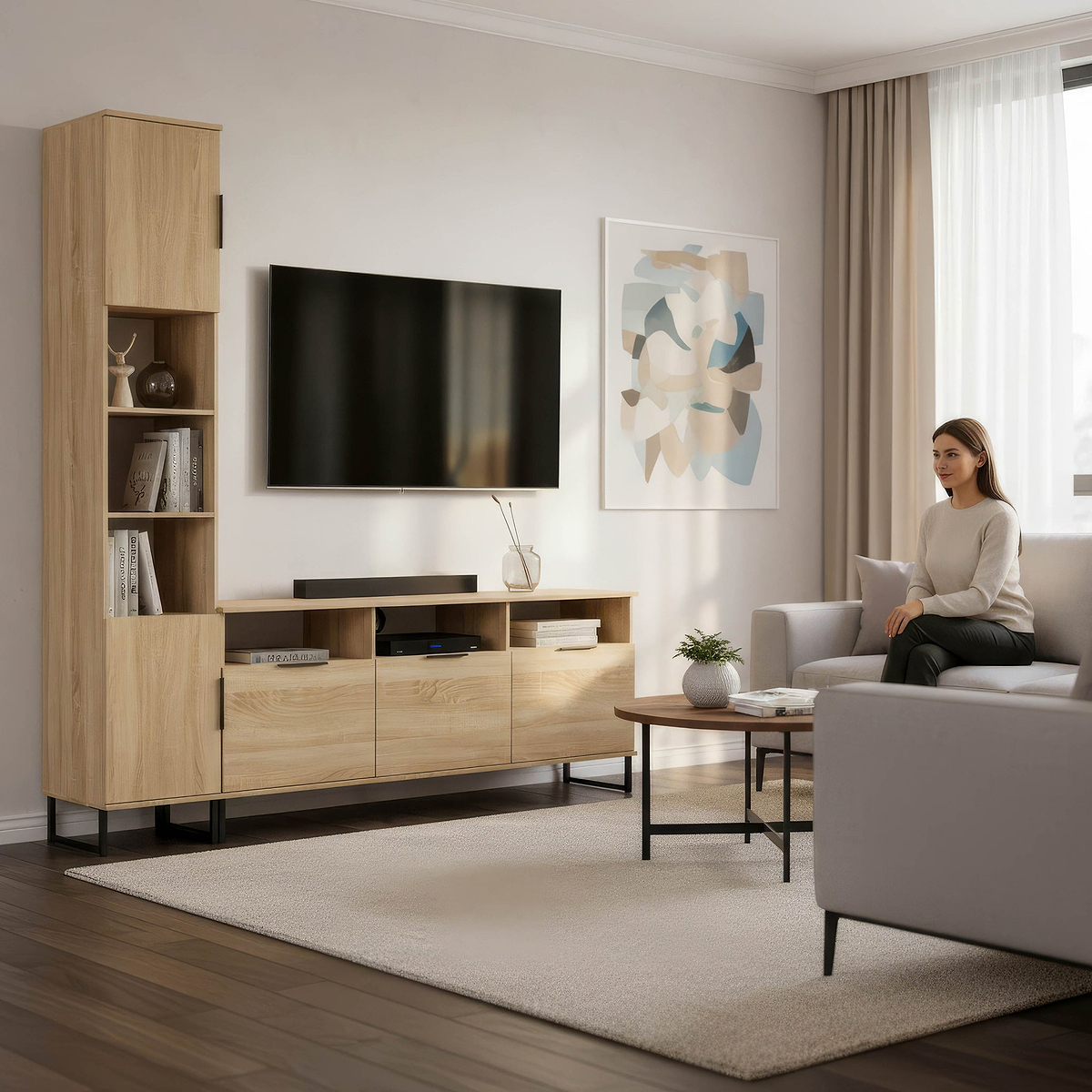 Ashbourne Multi Media TV Wall Unit LH Oak from Roseland Furniture