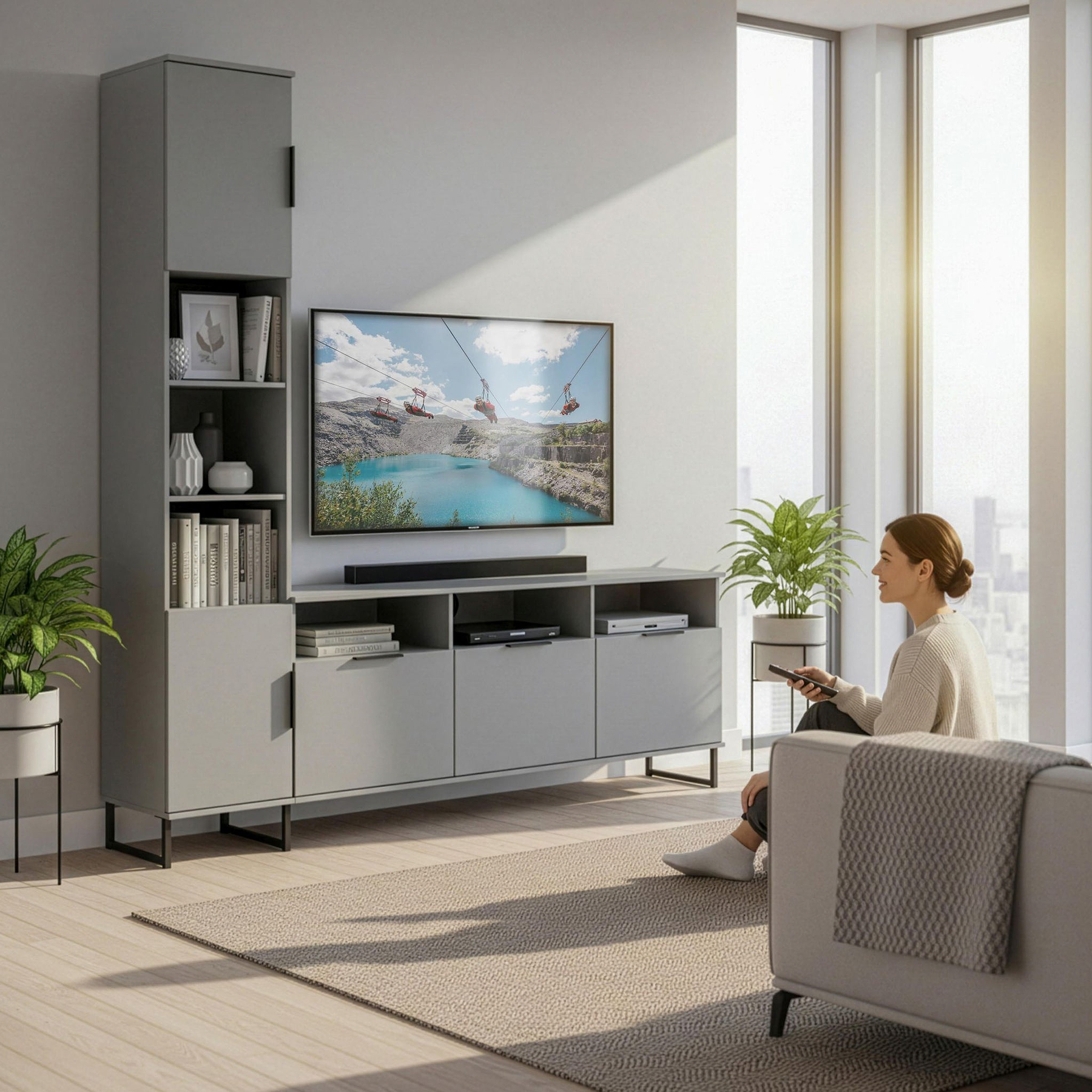 Ashbourne Multi Media TV Wall Unit LH Dusk Grey from Roseland Furniture