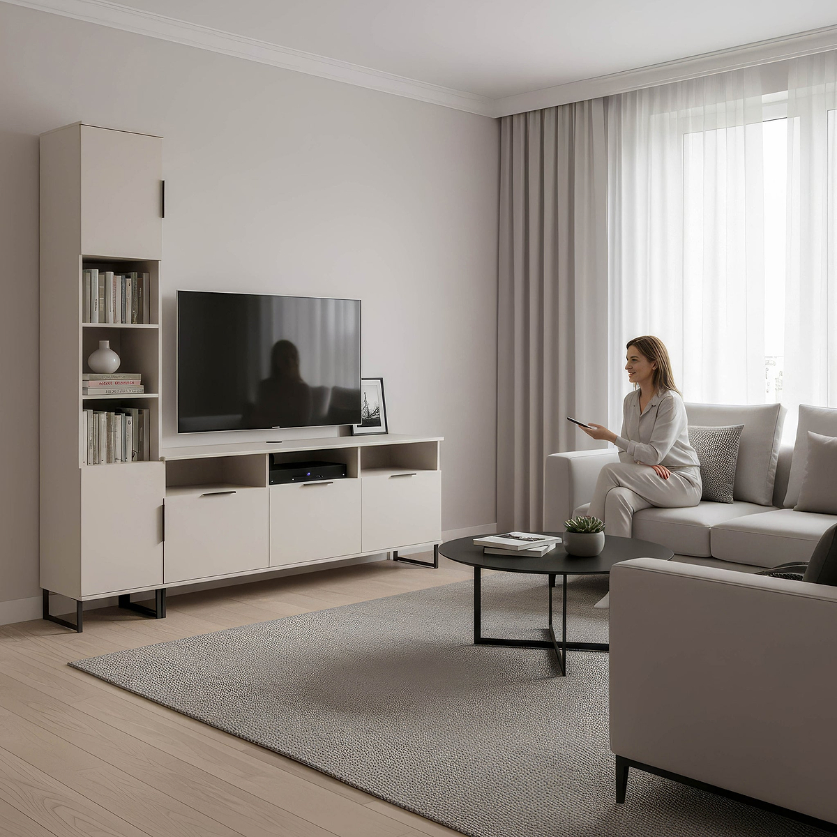 Ashbourne Multi Media TV Wall Unit LH Cashmere Matt from Roseland Furniture