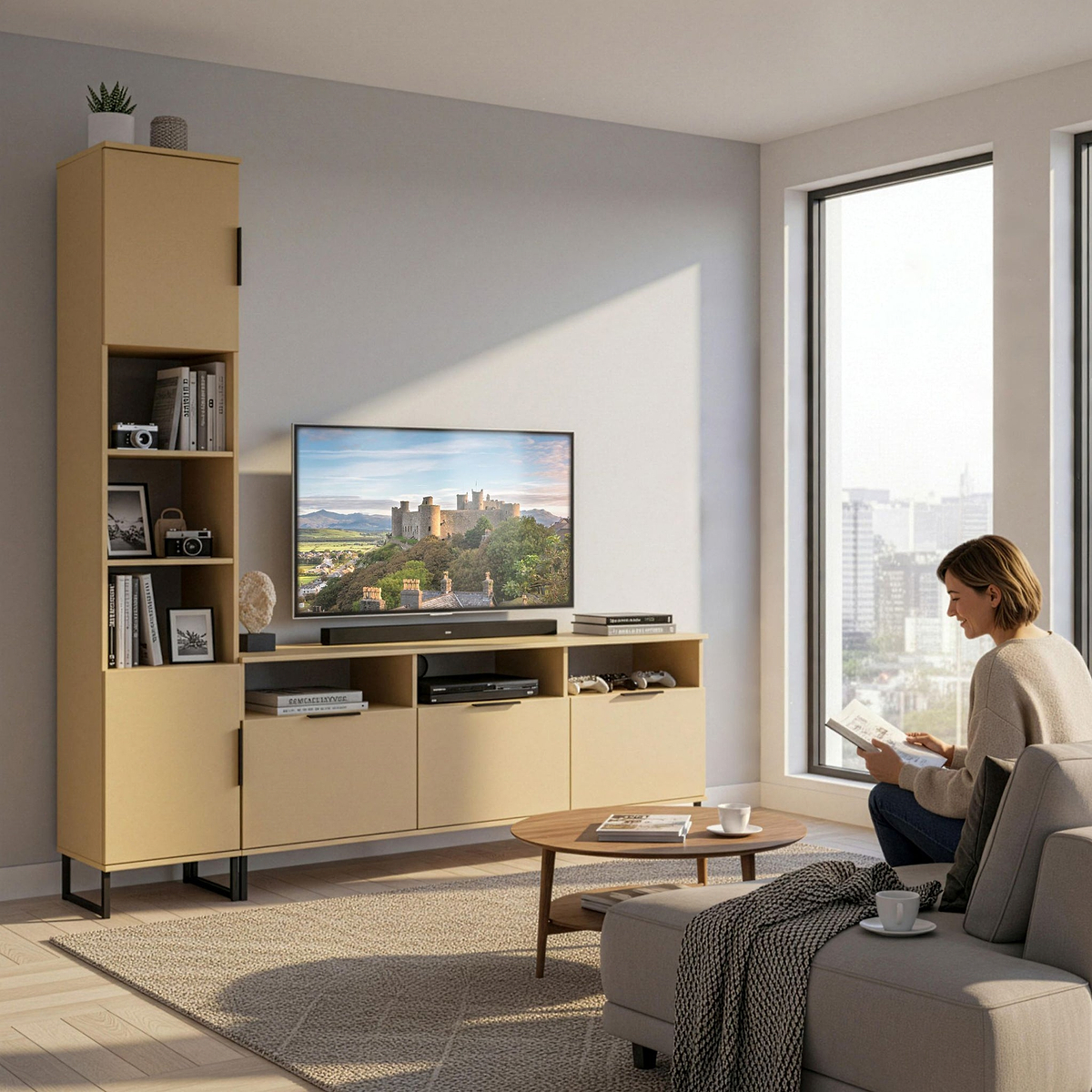 Ashbourne Multi Media TV Wall Unit LH Yellow Matt from Roseland Furniture