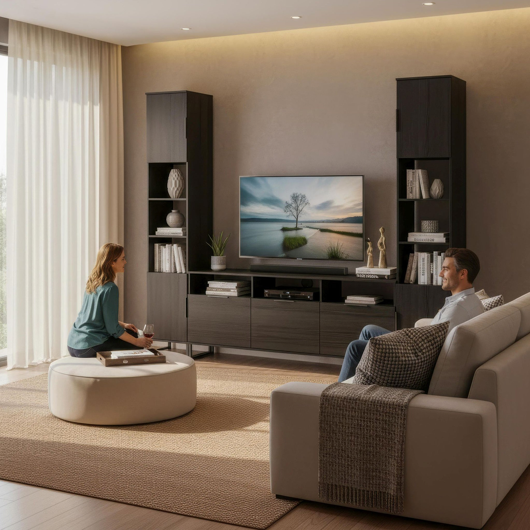 Ashbourne Multi Media Wall Unit Black Ash from Roseland Furniture