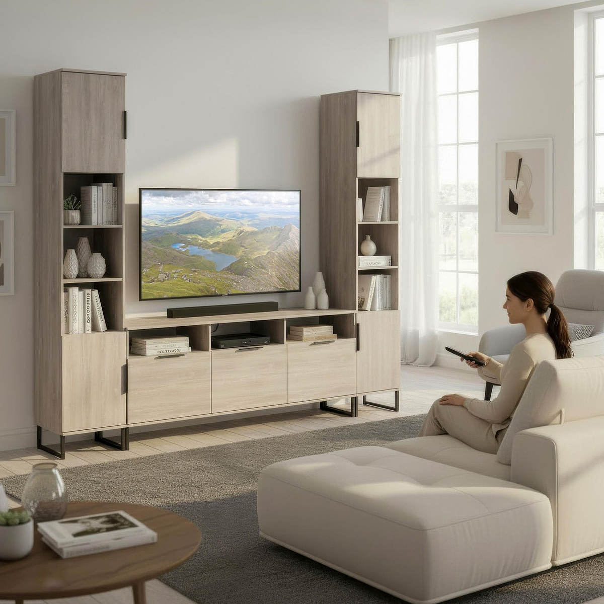 Ashbourne Multi Media Wall Unit Grey Oak from Roseland Furniture