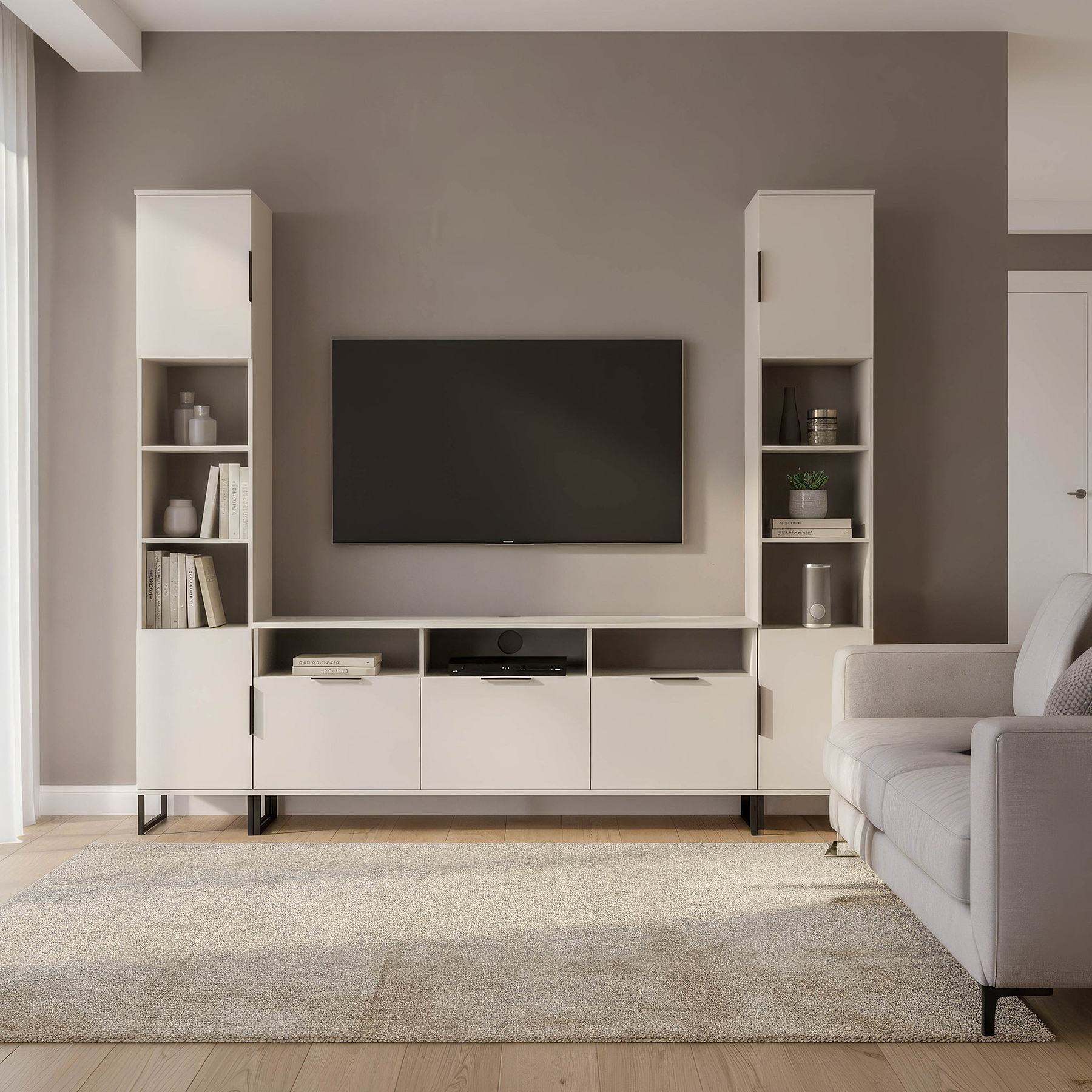 Ashbourne Multi Media Wall Unit Cashmere Matt from Roseland Furniture