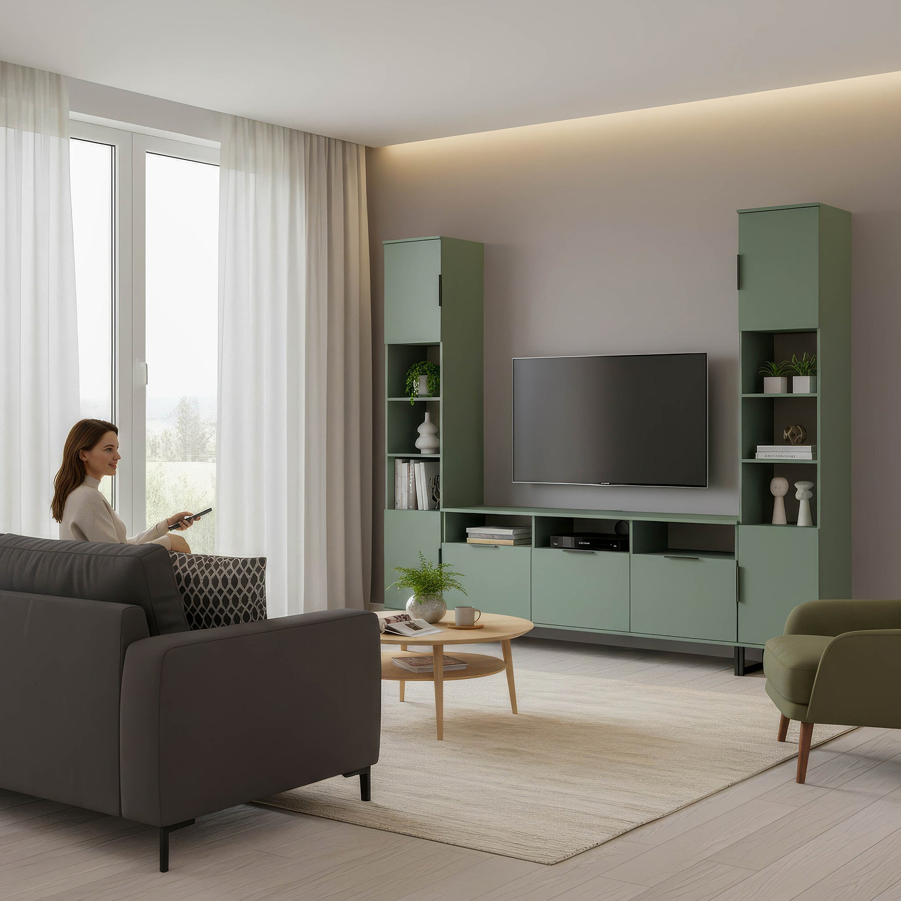 Ashbourne Multi Media Wall Unit Reed Green from Roseland Furniture