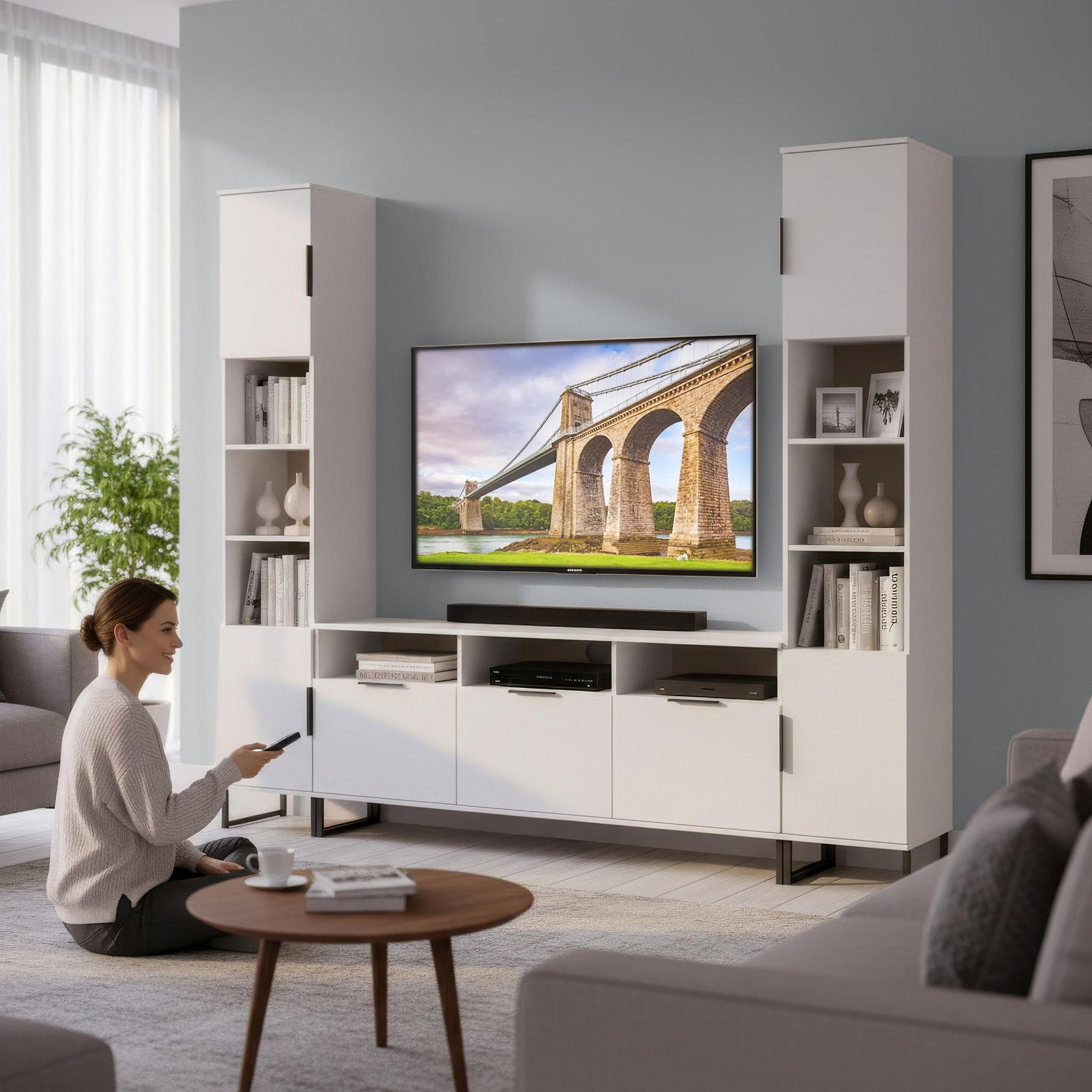 Ashbourne Multi Media Wall Unit White Matt from Roseland Furniture