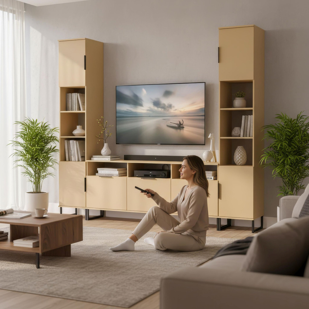 Ashbourne Multi Media Wall Unit Yellow Matt from Roseland Furniture