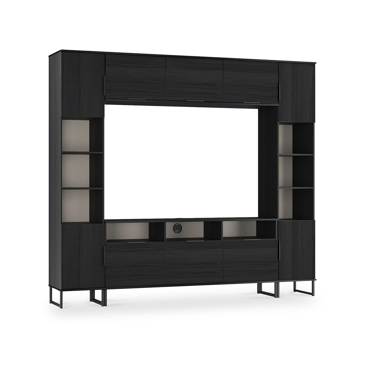 Ashbourne Multi Media Wall Unit with Overhead Storage Black Ash from Roseland Furniture
