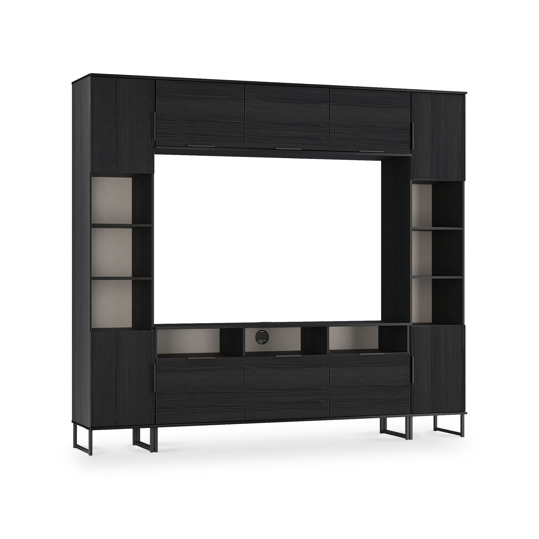 Ashbourne Multi Media Wall Unit with Overhead Storage Black Ash from Roseland Furniture