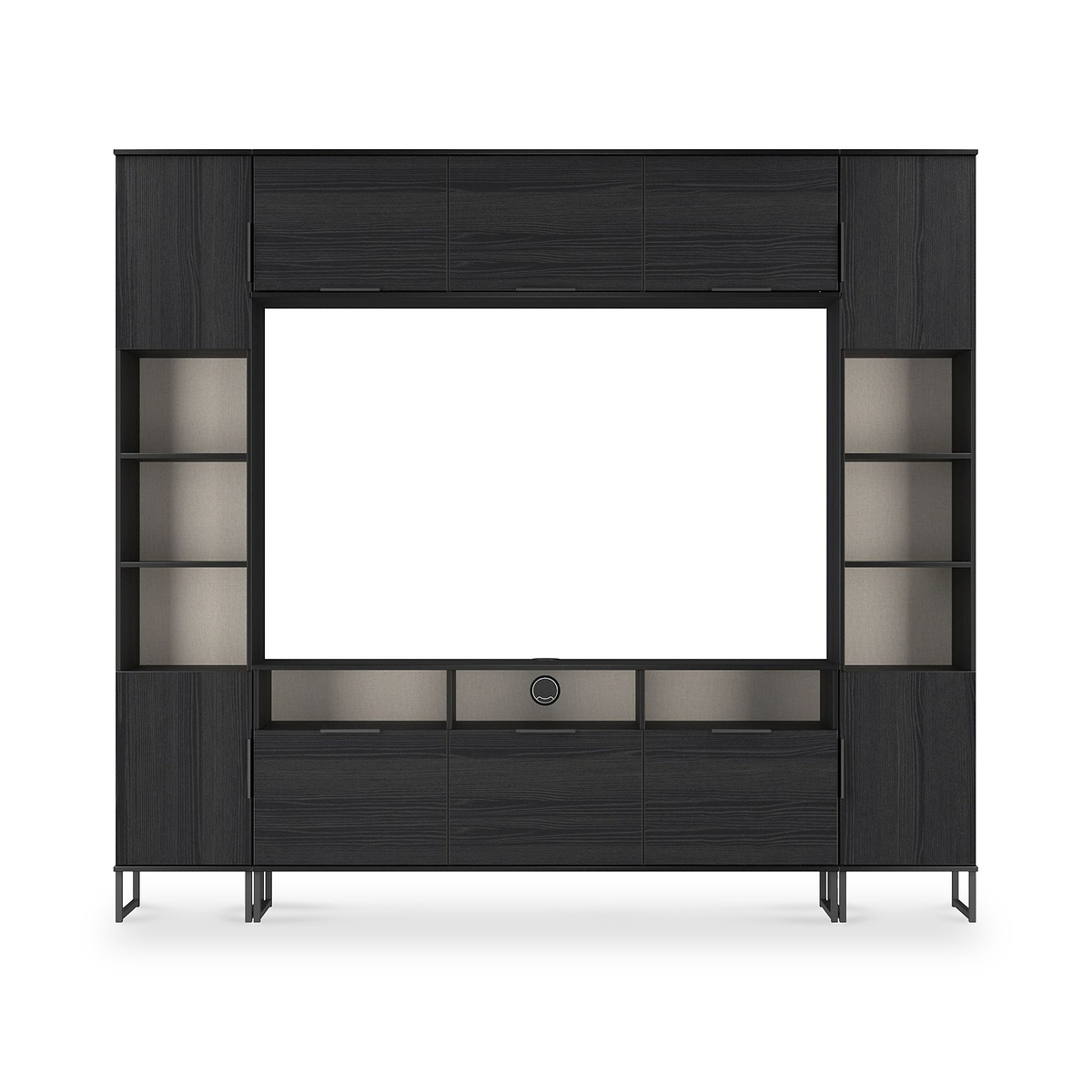 Ashbourne Multi Media Wall Unit with Overhead Storage Black Ash from Roseland Furniture
