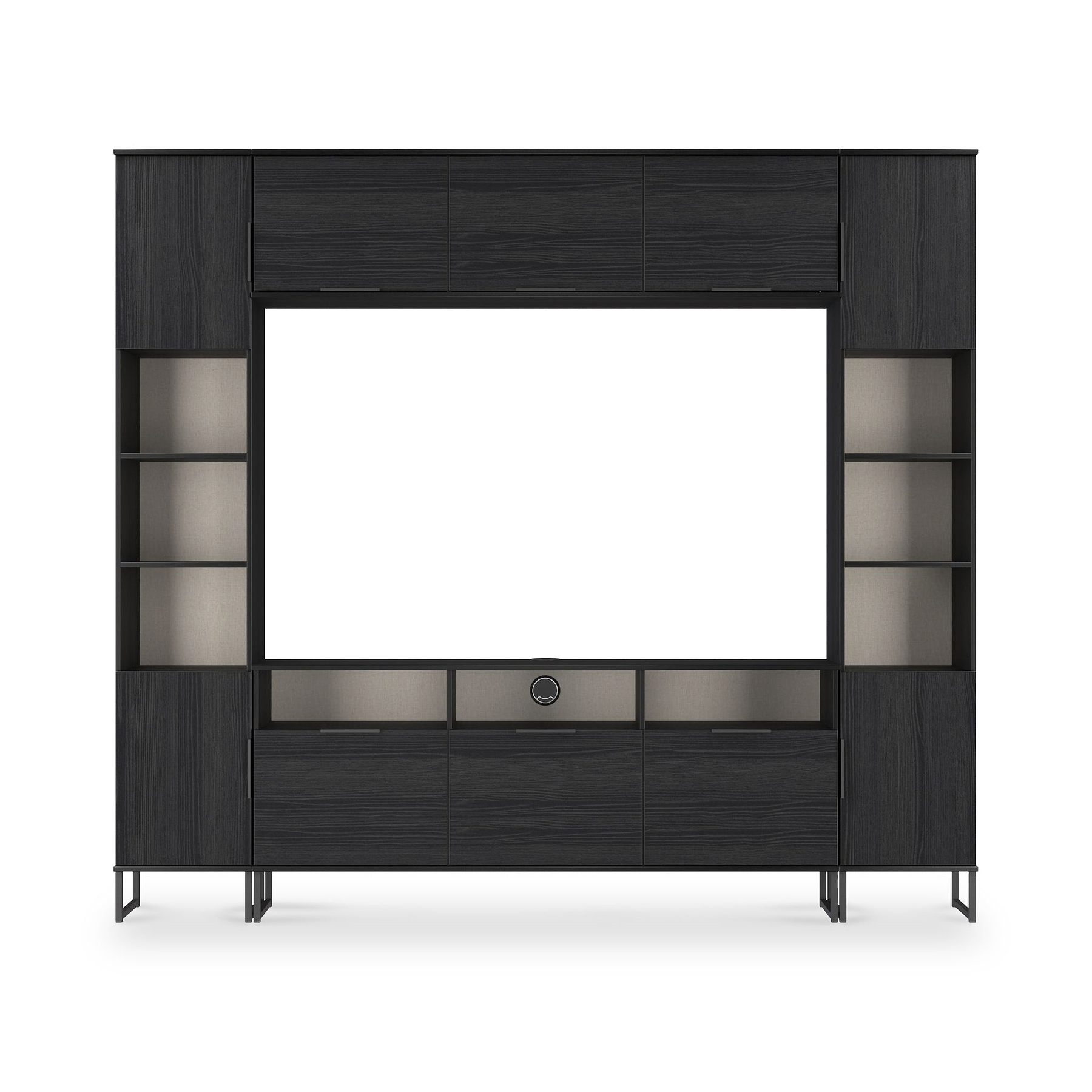 Ashbourne Multi Media Wall Unit with Overhead Storage Black Ash from Roseland Furniture