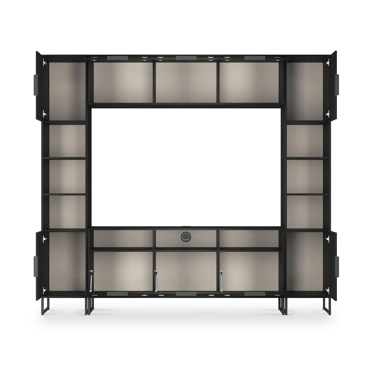Ashbourne Multi Media Wall Unit with Overhead Storage Black Ash from Roseland Furniture