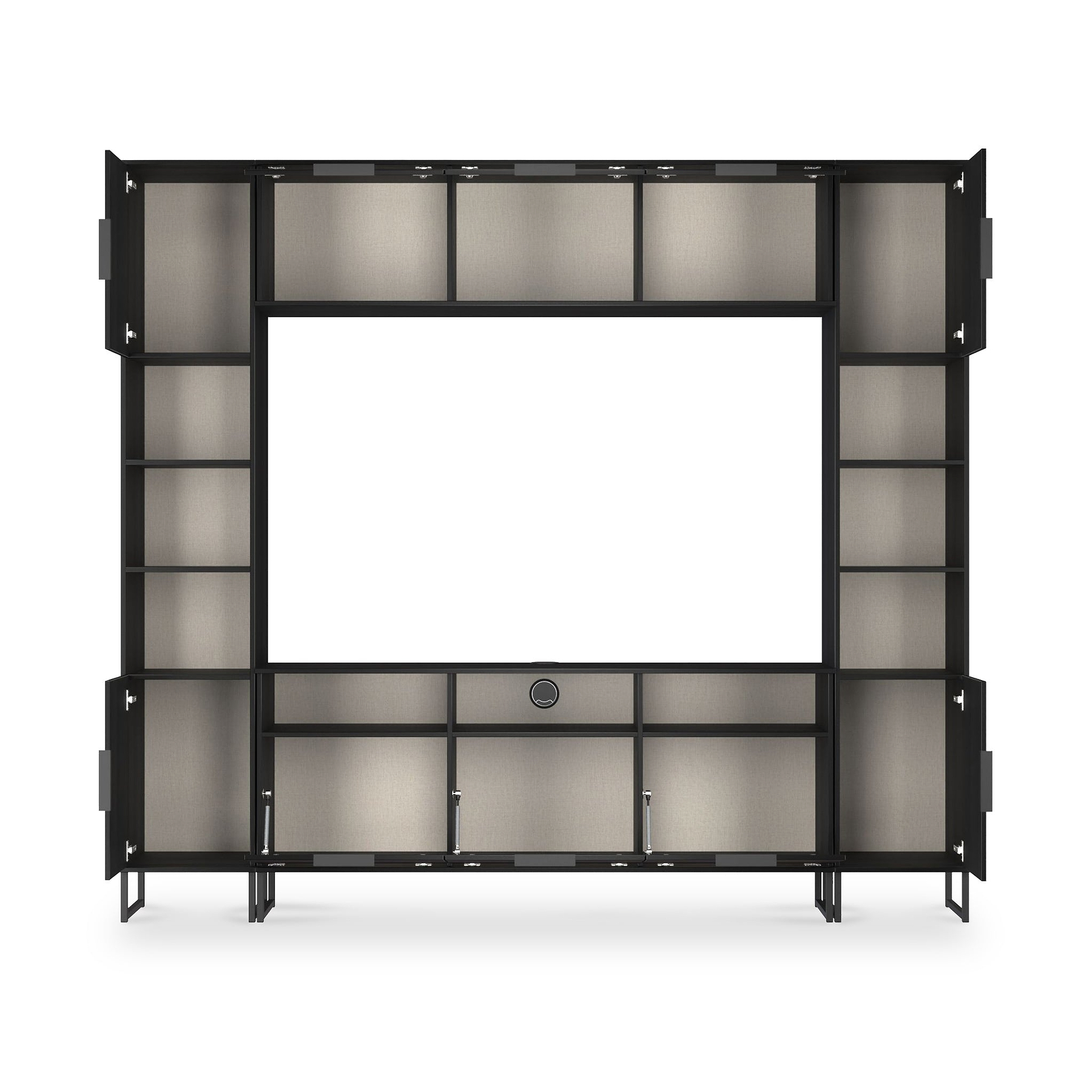 Ashbourne Multi Media Wall Unit with Overhead Storage Black Ash from Roseland Furniture