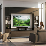 Ashbourne Multi Media Wall Unit with Overhead Storage Black Ash from Roseland Furniture