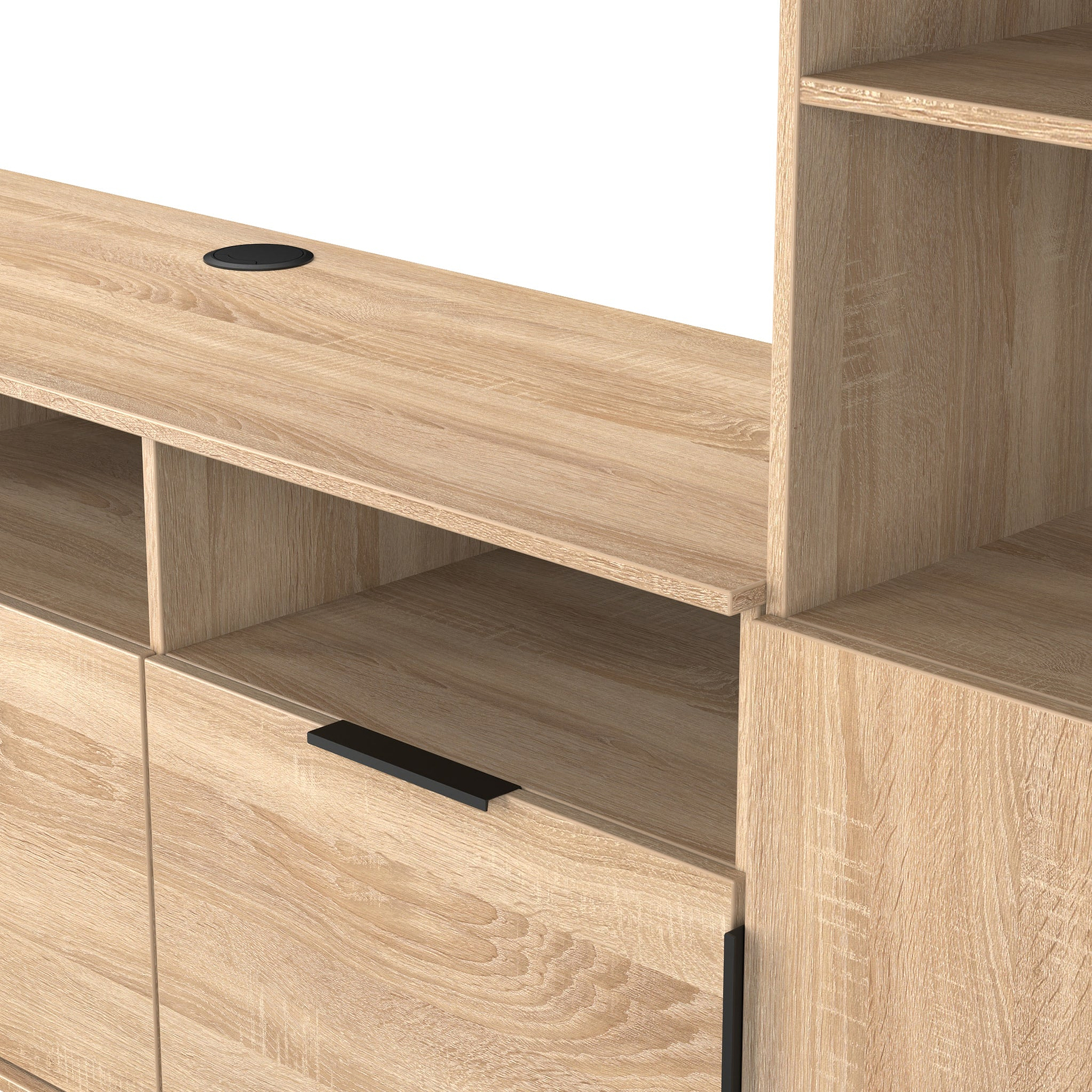 Ashbourne Multi Media Wall Unit with Overhead Storage Oak from Roseland Furniture