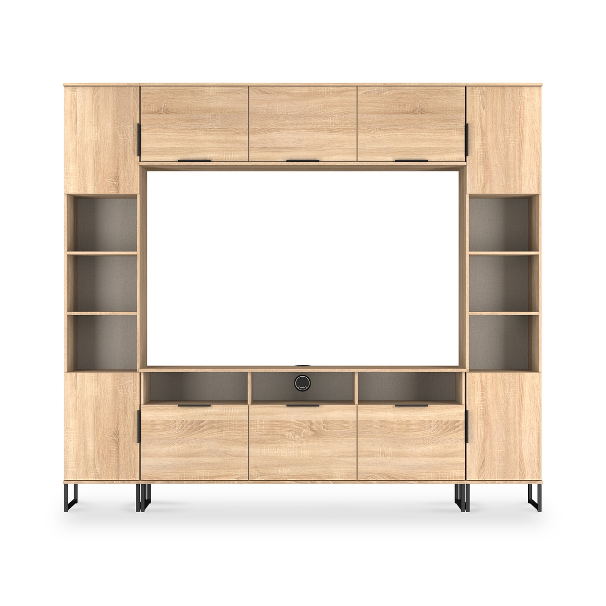 Ashbourne Multi Media Wall Unit with Overhead Storage Oak from Roseland Furniture