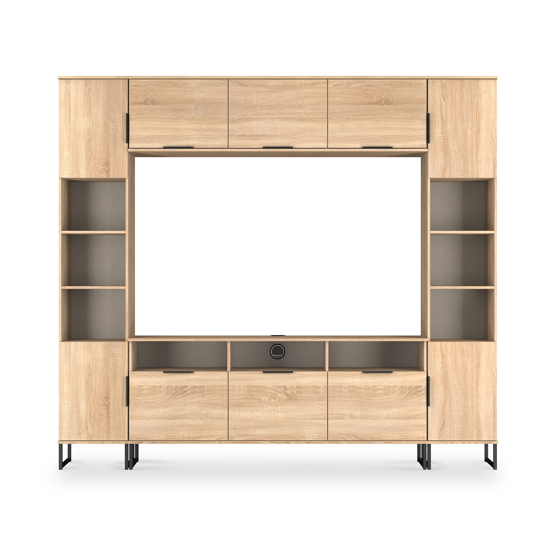Ashbourne Multi Media Wall Unit with Overhead Storage Oak from Roseland Furniture
