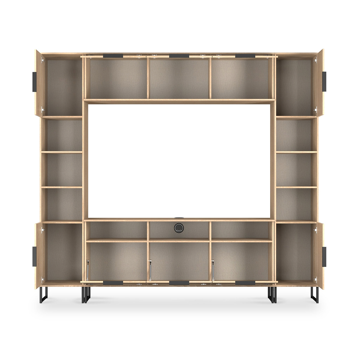 Ashbourne Multi Media Wall Unit with Overhead Storage Oak from Roseland Furniture