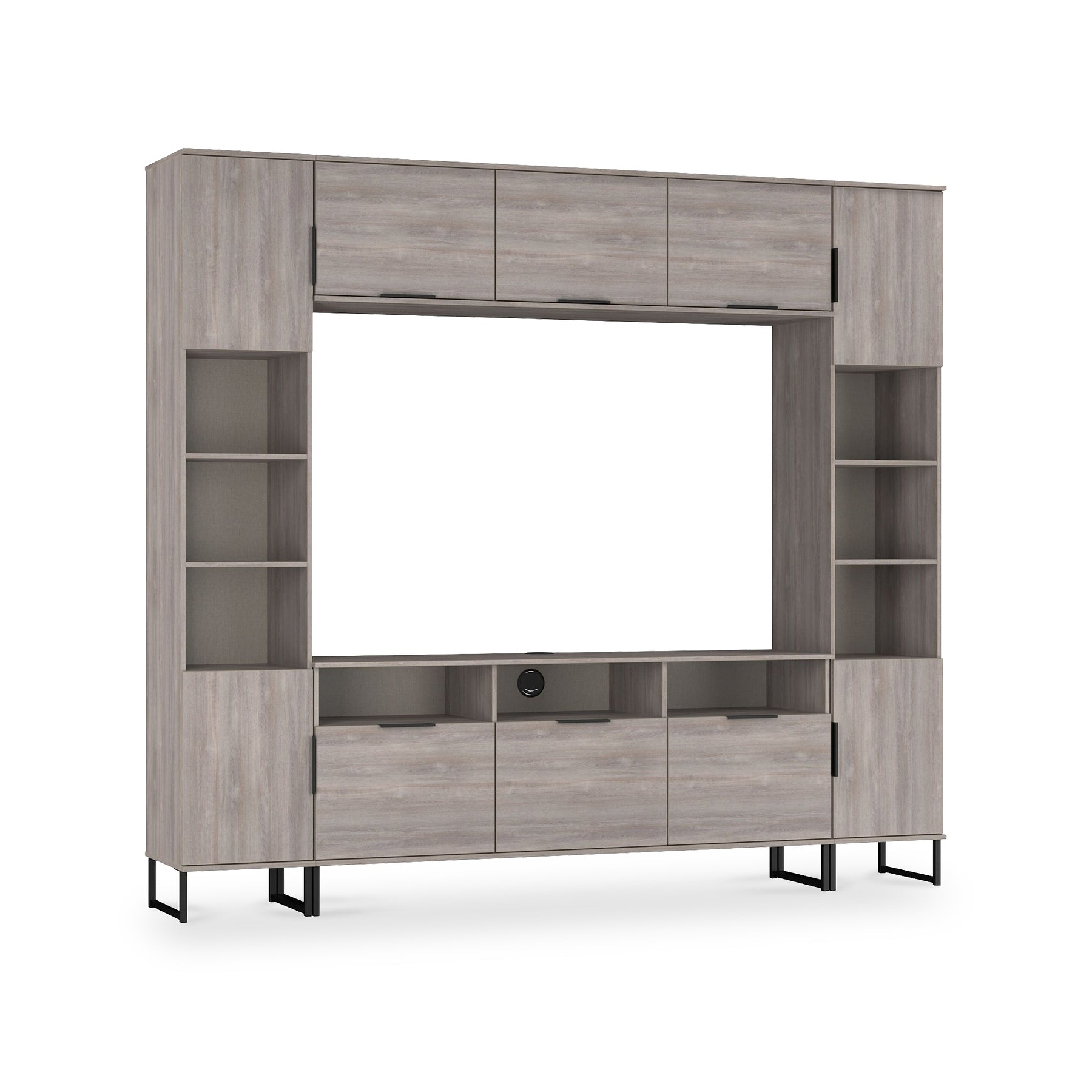 Ashbourne Multi Media Wall Unit with Overhead Storage Grey Oak from Roseland Furniture