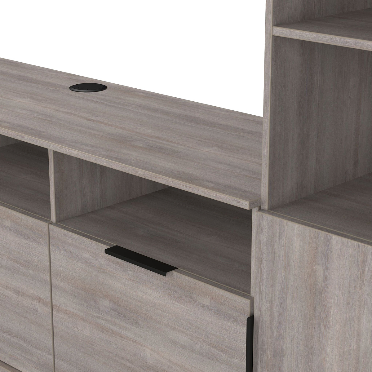 Ashbourne Multi Media Wall Unit with Overhead Storage Grey Oak from Roseland Furniture