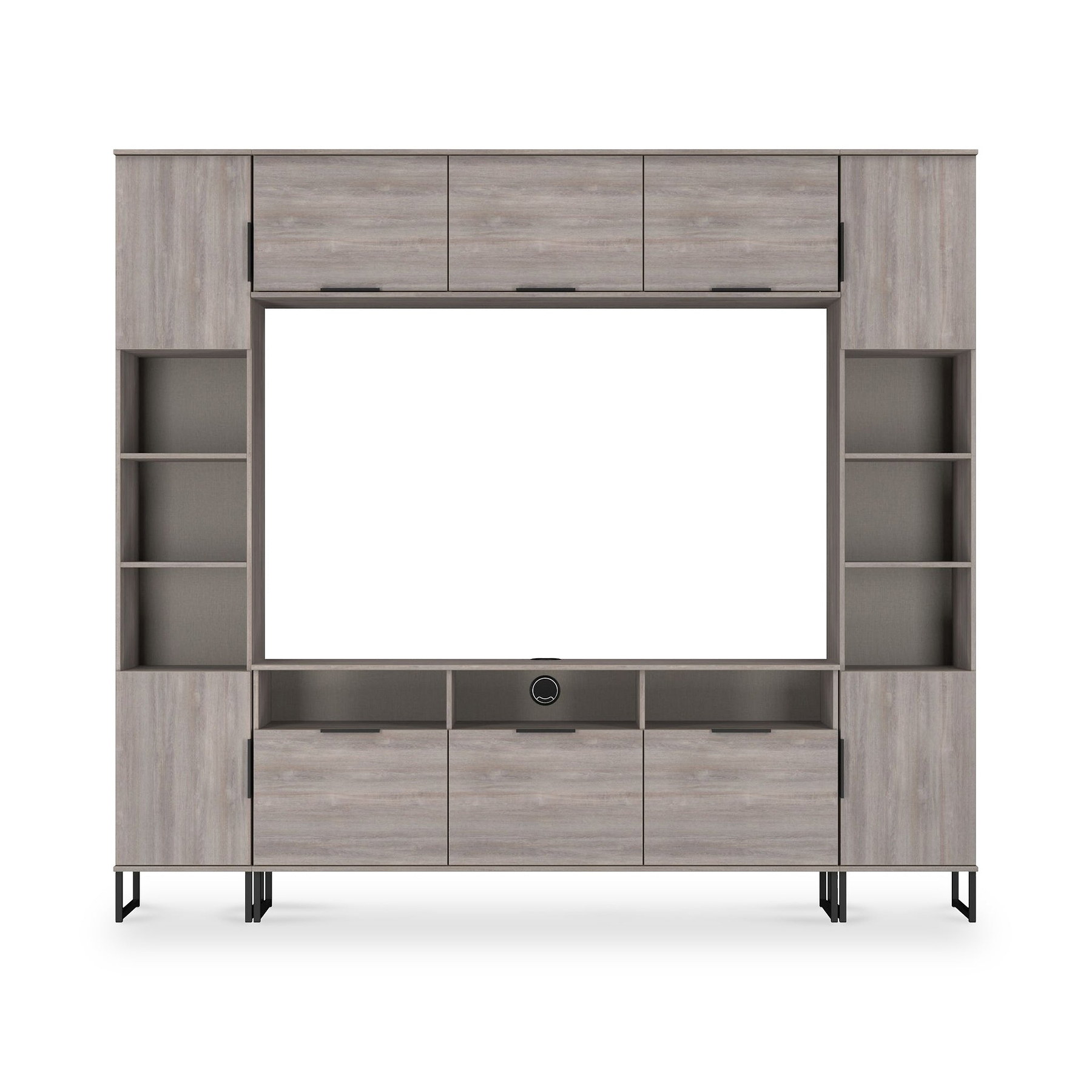 Ashbourne Multi Media Wall Unit with Overhead Storage Grey Oak from Roseland Furniture