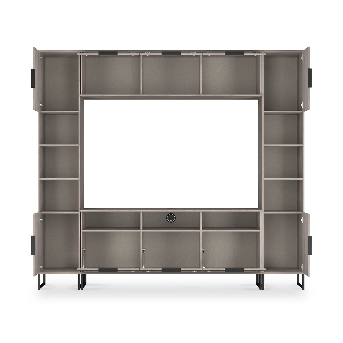Ashbourne Multi Media Wall Unit with Overhead Storage Grey Oak from Roseland Furniture