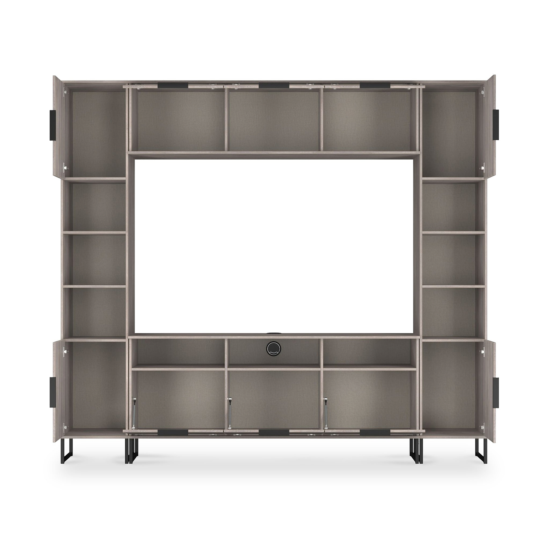 Ashbourne Multi Media Wall Unit with Overhead Storage Grey Oak from Roseland Furniture