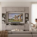 Ashbourne Multi Media Wall Unit with Overhead Storage Grey Oak from Roseland Furniture