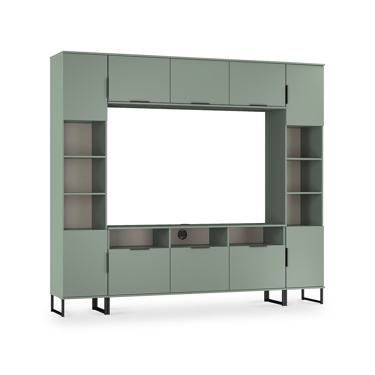 Ashbourne Multi Media Wall Unit with Overhead Storage Reed Green from Roseland Furniture