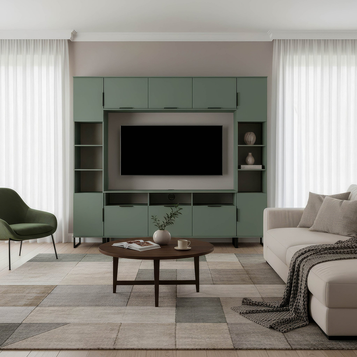 Ashbourne Multi Media Wall Unit with Overhead Storage Reed Green from Roseland Furniture
