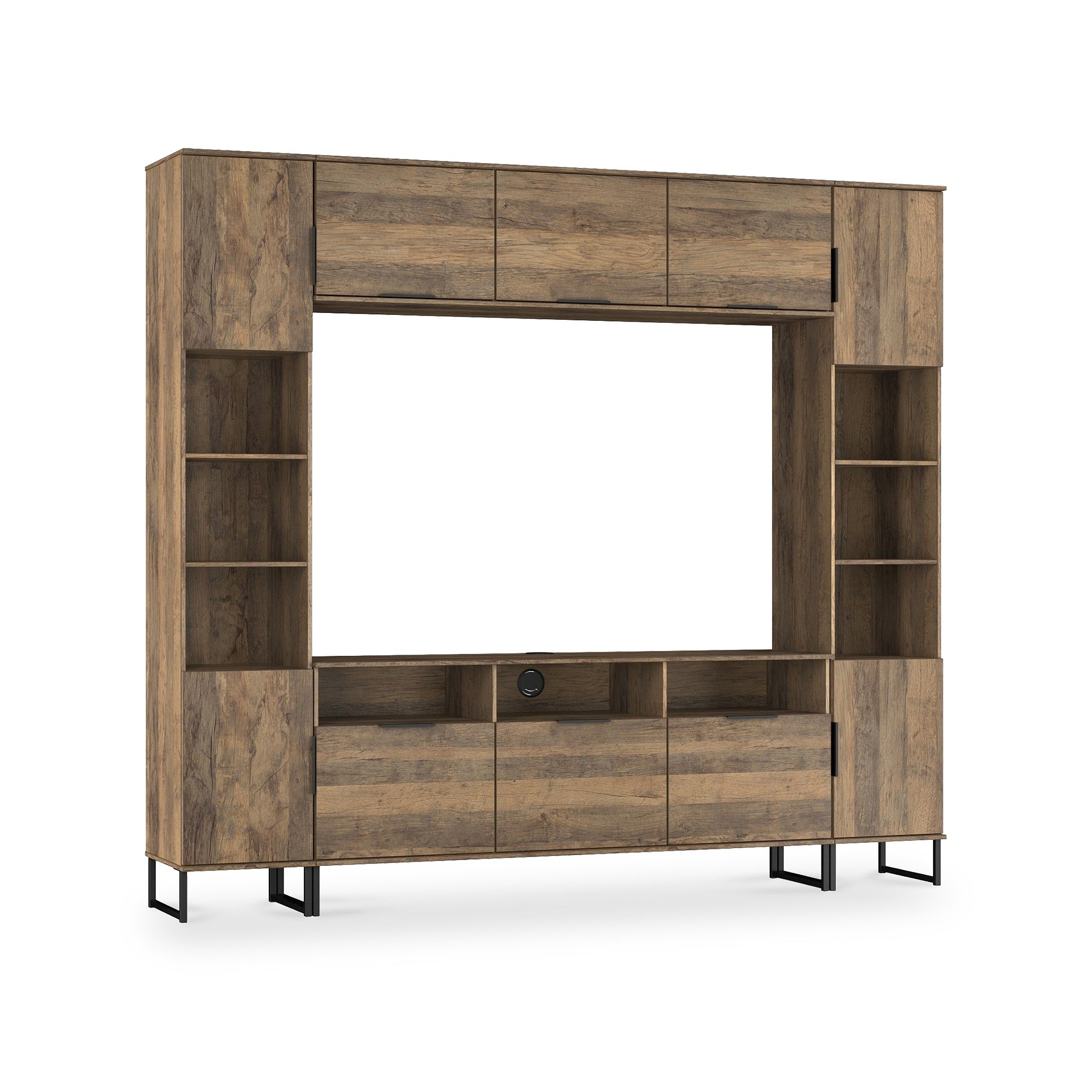 Ashbourne Multi Media Wall Unit with Overhead Storage Vintage Oak from Roseland Furniture