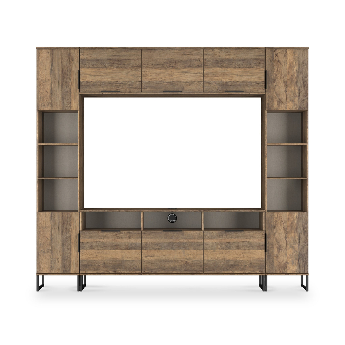 Ashbourne Multi Media Wall Unit with Overhead Storage Vintage Oak from Roseland Furniture