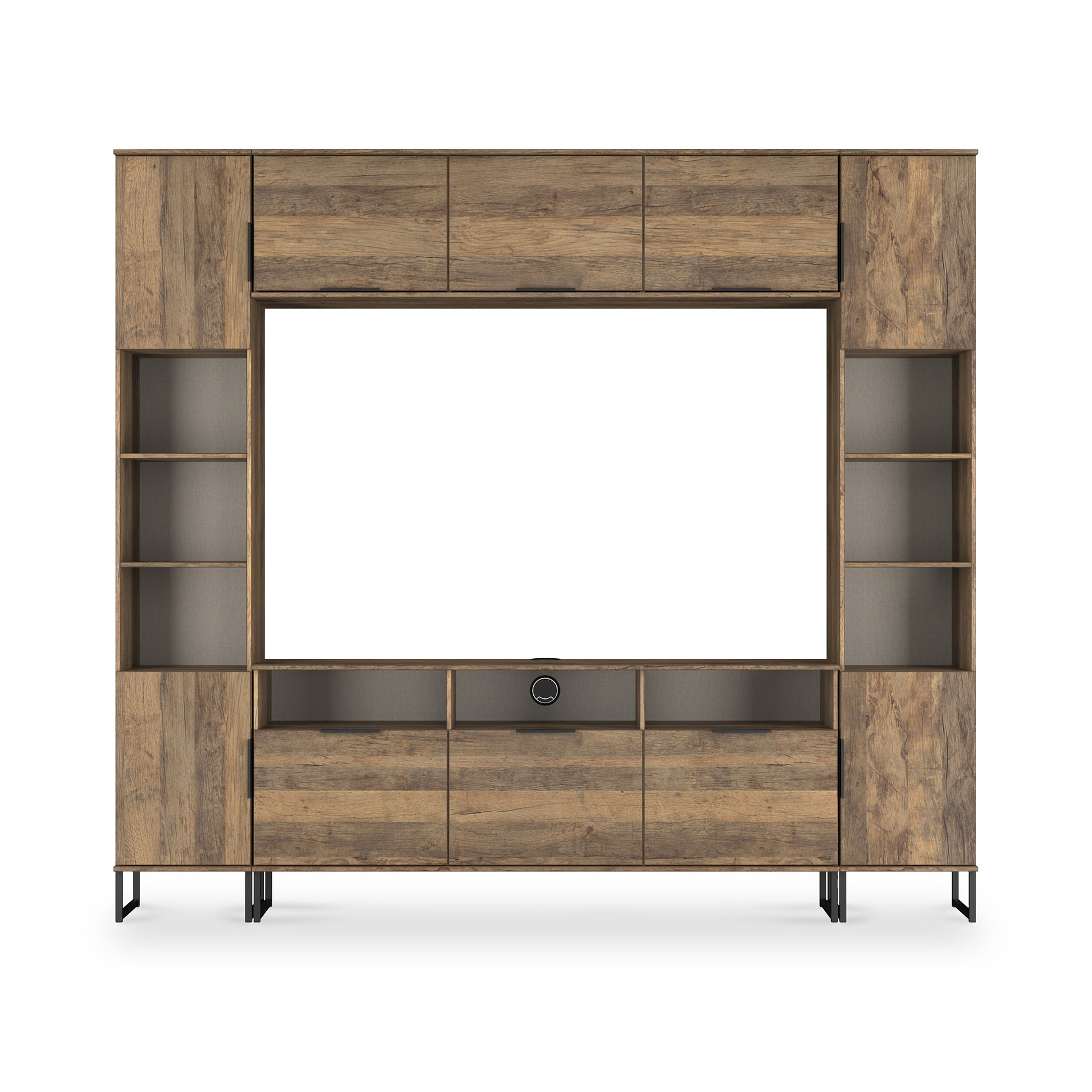 Ashbourne Multi Media Wall Unit with Overhead Storage Vintage Oak from Roseland Furniture