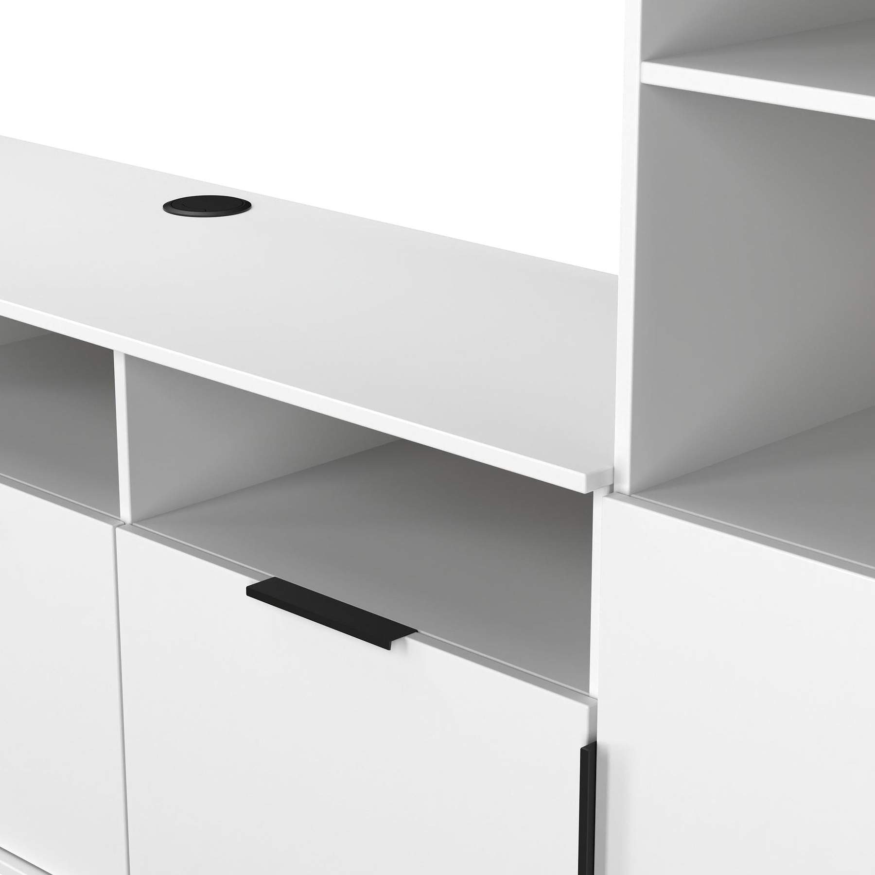 Ashbourne Multi Media Wall Unit with Overhead Storage White Matt from Roseland Furniture