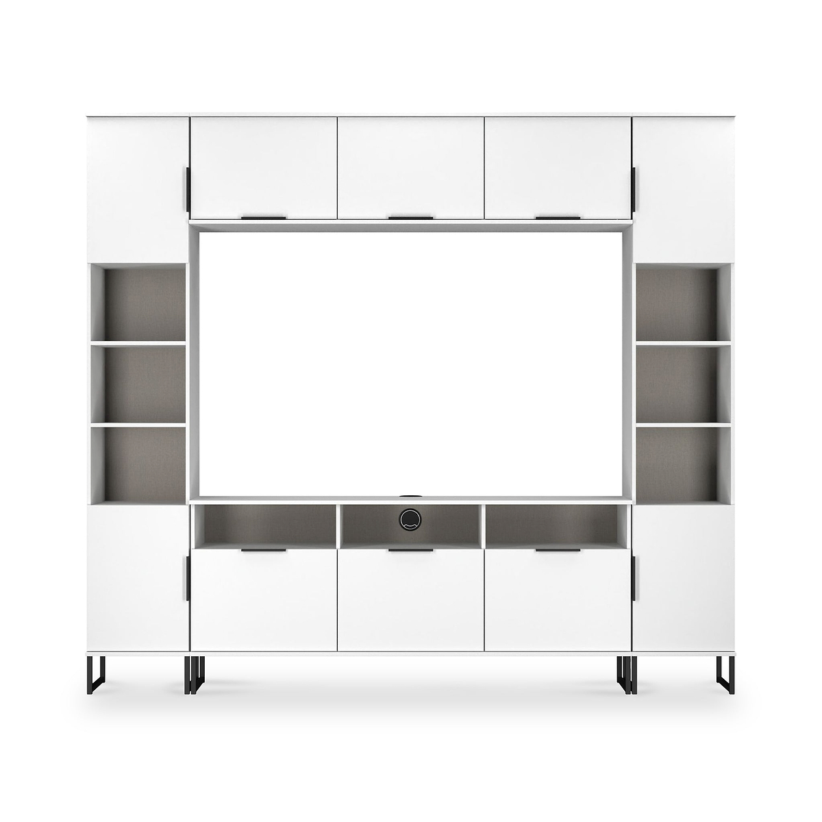 Ashbourne Multi Media Wall Unit with Overhead Storage White Matt from Roseland Furniture
