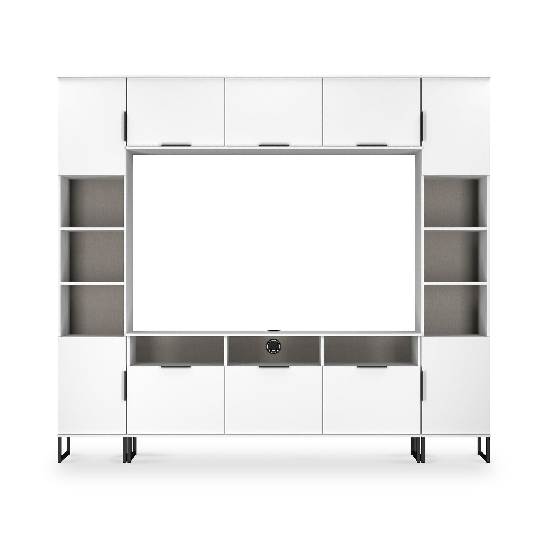 Ashbourne Multi Media Wall Unit with Overhead Storage White Matt from Roseland Furniture