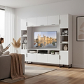 Ashbourne Multi Media Wall Unit with Overhead Storage White Matt from Roseland Furniture