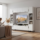 Ashbourne Multi Media Wall Unit with Overhead Storage White Matt from Roseland Furniture