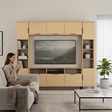 Ashbourne Multi Media Wall Unit with Overhead Storage Yellow Matt from Roseland Furniture