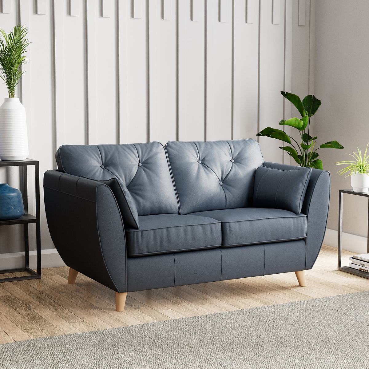 Edison Leather 2 Seater Sofa Light Feet Navy from Roseland Furniture