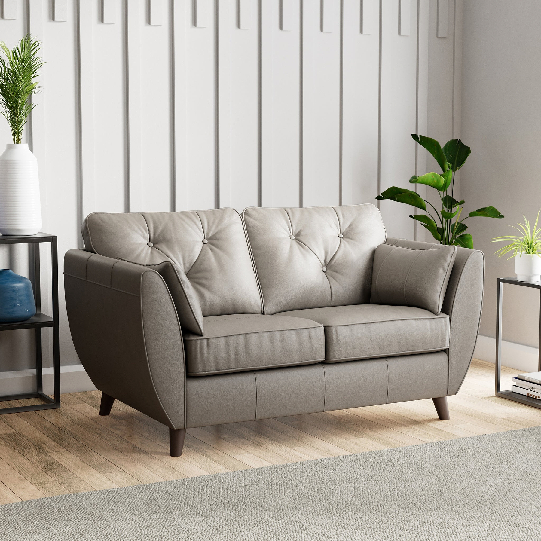 Edison Leather 2 Seater Sofa Dark Feet Stone Grey from Roseland Furniture