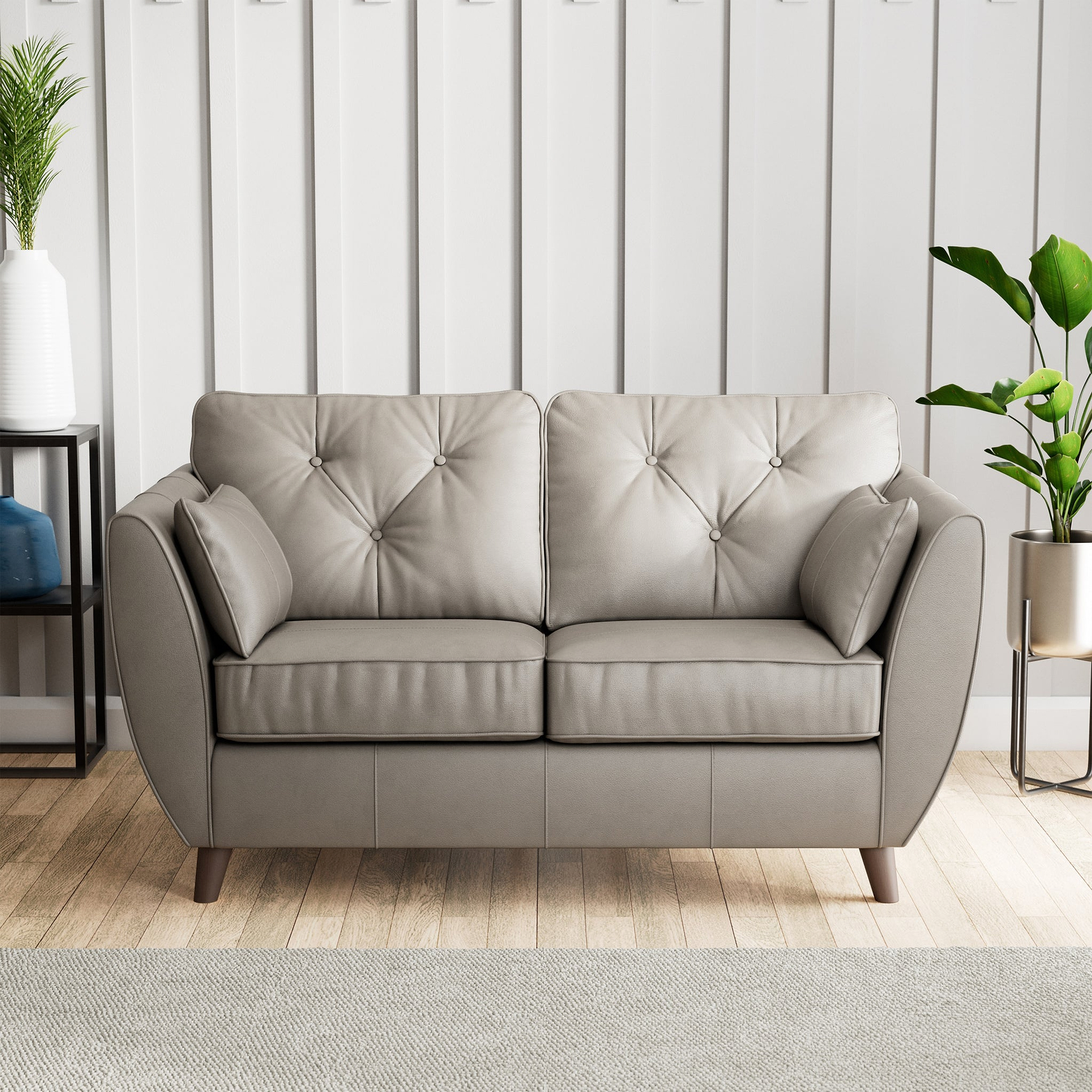 Edison Leather 2 Seater Sofa Dark Feet Stone Grey from Roseland Furniture
