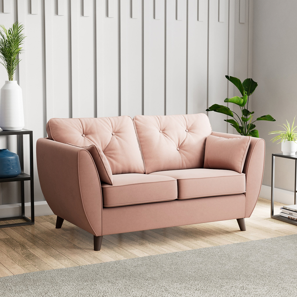 Edison 2 Seater Sofa Dark Feet Blush Pink from Roseland Furniture
